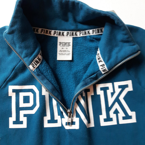 Teal PINK Victoria's Secret 1/4 Zip Hoodie XS - Picture 2 of 3